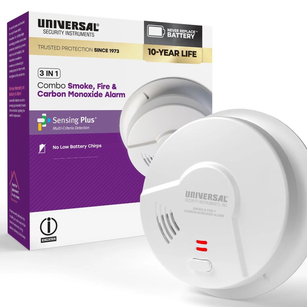 Universal Security Instruments 3 in 1 Combo Smoke, Fire & Carbon Monoxide Alarm